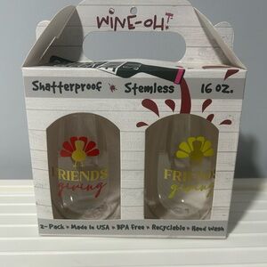 Friendsgiving Shatterproof Plastic Stemless Wine Glasses 2-Pack